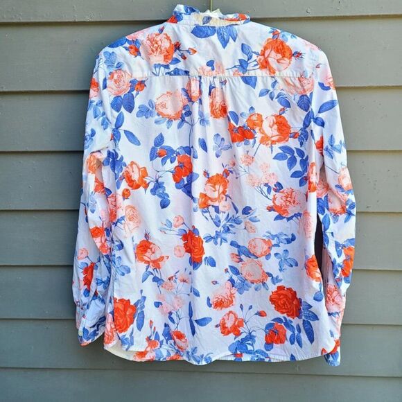 Talbots Red White Blue White Floral Button Down Blouse size Medium - Picture 4 of 13